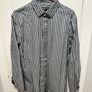 Claiborne Men's Black and White Striped Button Down Shirt